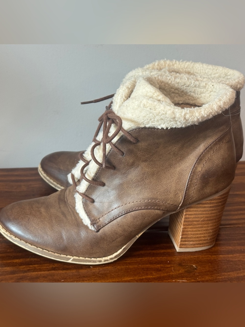 Restricted Brown Lace-Up Faux-Shearling Ankle Boots